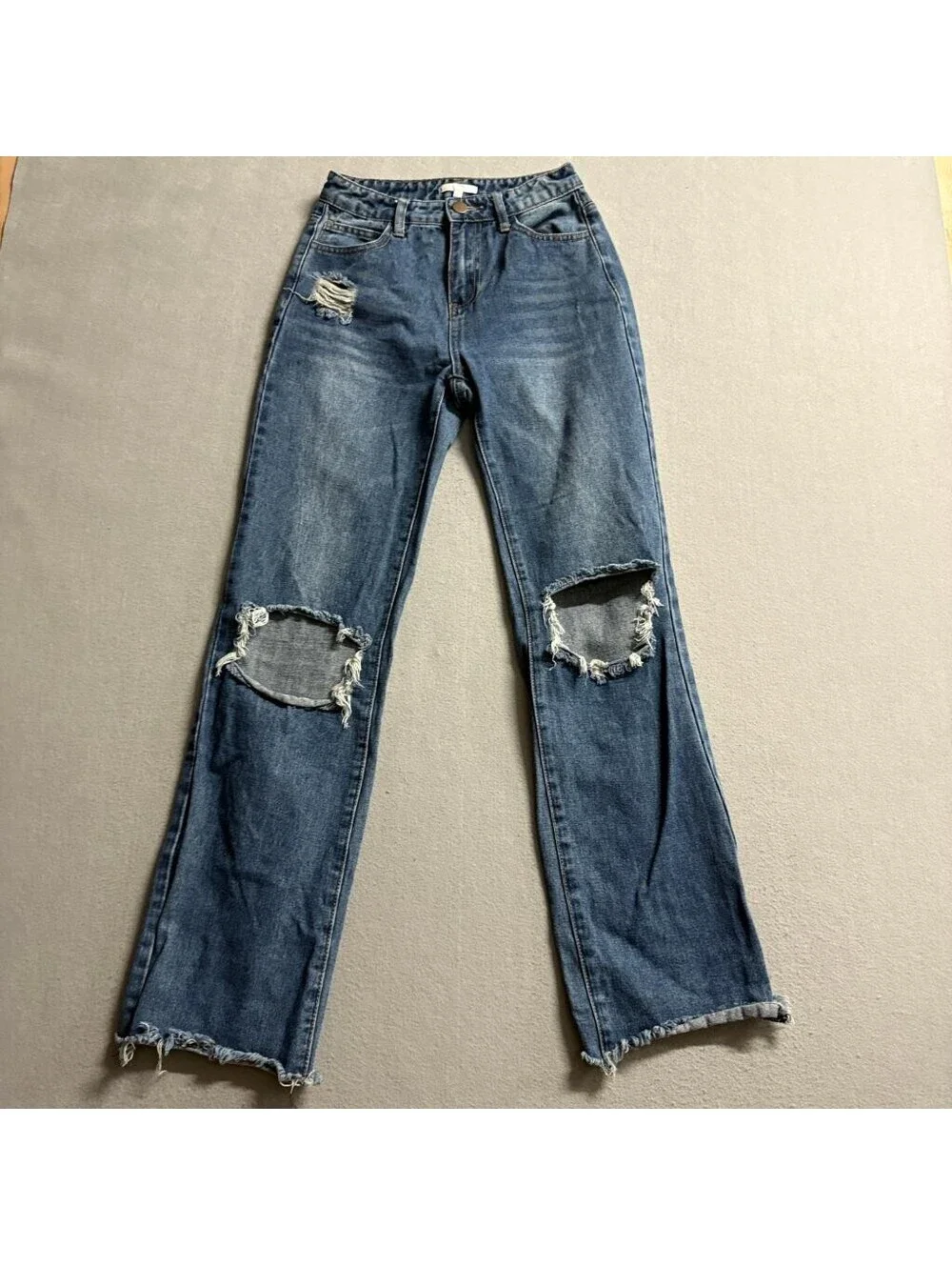 GB Girls Distressed High Rise Wide Leg Jeans Size 1 Blue Denim Raw Hem 100%